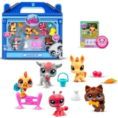 Abbildung von BANDAI Littlest Pet Shop Sammler Set Bauernhofthema 5 Tiere und Zubehör Offizielle Lizenz mit niedlichen Tierfiguren Mini Spielzeug für Kinder ab 4 Jahren BF00510