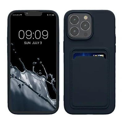 Abbildung von kwmobile Handyhülle kompatibel mit iPhone 15 Pro Max Hülle Handy Cover Fach für Karten in Dunkelblau