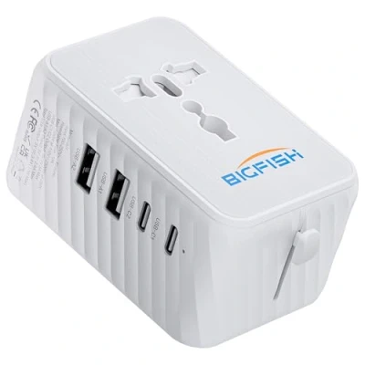 Abbildung von Bigfish Reiseadapter Weltweit, Universal Reisestecker mit 2 USB A und C, Travel Adapter, Adapter Steckdosenadapter für USA, England, Japan, Thailand, Australien