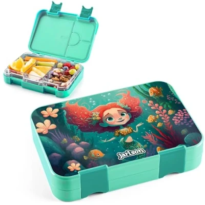 Abbildung von Jarlson® Brotdose Kinder mit Fächern TONI Lunchbox Bento Box auslaufsicher Jausenbox für Kindergarten und Schule Mädchen Jungen Vesperbox Snackbox (Meerjungfrau)