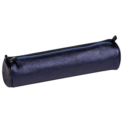 Abbildung von Clairefontaine 8694C Schlampermäppchen (mit Perlmutt Effekt rund, 5,5 x 22cm, praktisch und robust, aus Leder) 1 Stück petrolblau