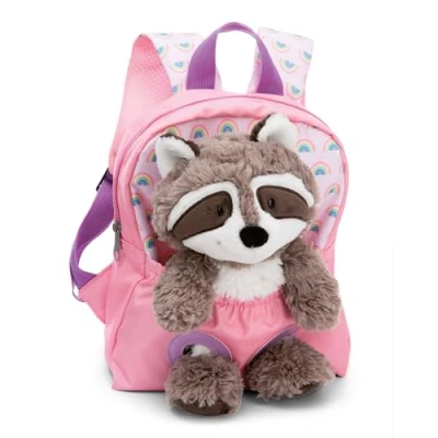 Abbildung von NICI Kinderrucksack rosa 2 in 1 mit Kuscheltier Waschbär 25cm Kindergartenrucksack Mädchen &amp; Jungen Weicher Rückenbereich verstellbare Gurte 49845