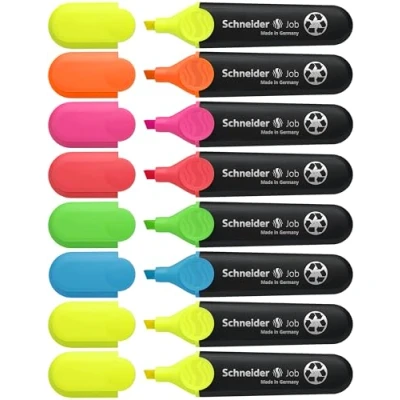 Abbildung von Schneider Job 150 Textmarker (aus recyceltem Kunststoff, ausgezeichnet mit Der blaue Engel) 8er Etui sortiert
