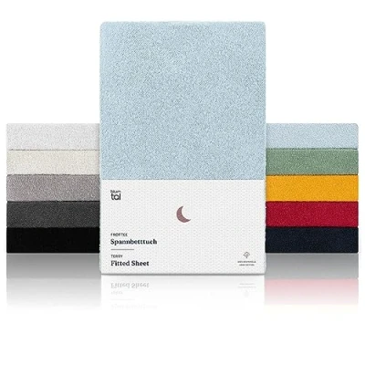 Abbildung von Blumtal® Frottee Spannbettlaken 90 x 200 cm Oeko TEX zertifiziertes Spannbetttuch 90x200 bis 25 Matratzenhöhe Bettlaken wärmend in Hellblau