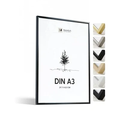 Abbildung von Heimlich® 1x Bilderrahmen DIN A3 30x42 cm Schwarz Metall Rahmen 1 Pack Dokumentenrahmen 29,7x42 Groß Collage Metallrahmen Alu Aluminium Picture Frame Fotorahmen