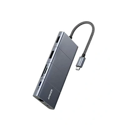 Abbildung von Anker PowerExpand+ 11 in 1 Adapter Hub, mit 4K@60Hz HDMI und DP, 100W Power Delivery, USB C 3 A Datenports, Gbps Ethernet, 3.5mm Audio, microSD SD Speicherkartenleser