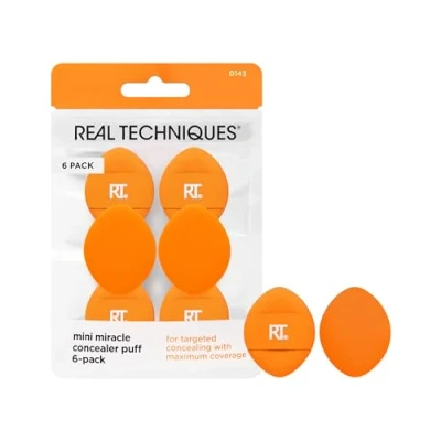 Abbildung von Real Techniques Mini Miracle Concealer Puff, kleiner Make up Puff für flüssige und cremige Foundation Concealer, gezieltes Abdecken von Augenpartien Hautunreinheiten,6 Stück