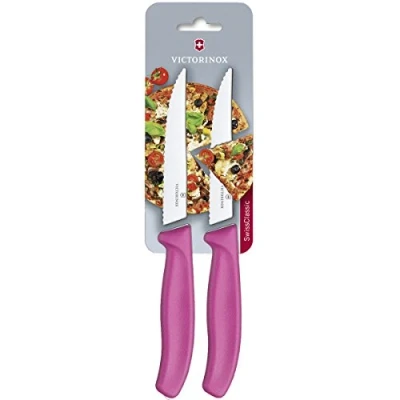 Abbildung von Victorinox Swiss Classic, Profi Steak und Pizzamesser, Extra Scharfe Klinge, Wellenschliff, 12 cm, Kunststoffgriff, Rostfreier Stahl, pink