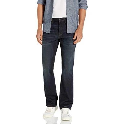 Abbildung von Amazon Essentials Herren Bootcut Jeans mit schmaler Passform, Dunkles Jeansblau, 36W / 30L