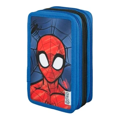 Abbildung von Spider Man Tripledecker Federmäppchen inkl. Stiften, Radierer, Lineal etc. I Schlampermäppchen im Spiderman Design Etui für die Schule