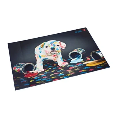 Abbildung von Läufer 46652 Schreibtischunterlage Bunter Hund, 53x40 cm, rutschfeste Schreibunterlage für Kinder, Zubehör Kinderschreibtisch, mit transparenter Seitentasche