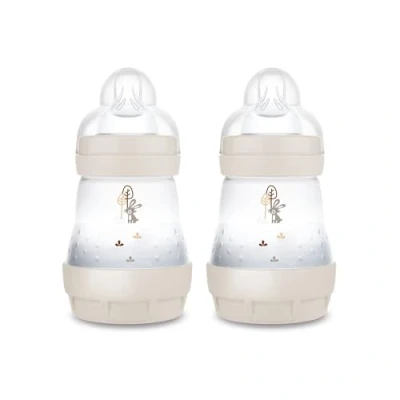 Abbildung von MAM Easy Start Anti Colic Babyflasche Milchflasche für Neugeborene 94% Akzeptanz 80% weniger Koliken stillfreundliche Trinkflasche Sauger Gr. 1 160ml 0+ Mon uni Hase 2 Stück