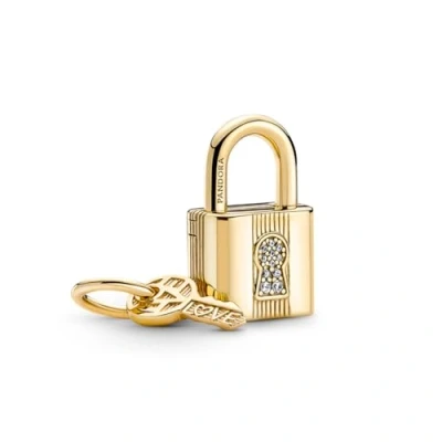 Abbildung von PANDORA SHINE Charm Anhänger &quot;Vorhängeschloss mit Schlüssel&quot; vergoldet, Zirkonia 760088C01