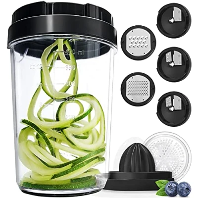 Abbildung von Spiralschneider Gemüse mit Behälter Gemüseschneider Spaghetti Gemüsehobel für Gemüsespaghetti, Zucchini Karotte Gurke Kürbis Kartoffel (8 in 1)