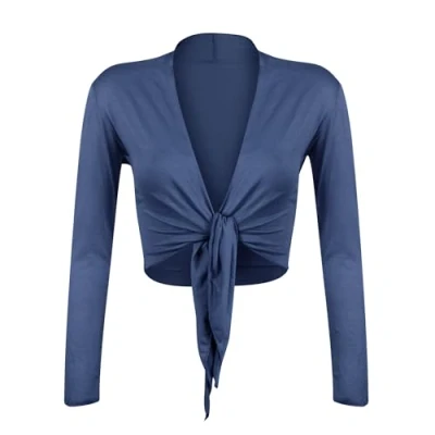 Abbildung von Gloop Damen Schöne, Elegante Bolero Jäckchen Langarm zum Knoten,Jeanblau,M