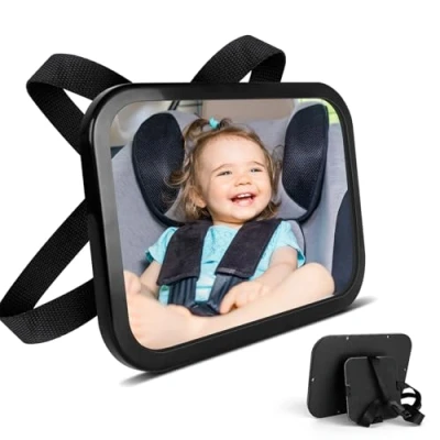 Abbildung von AiQInu Rücksitzspiegel für Babys, Spiegel Auto Baby Rückbank Verstellbare Elastische Riemen, 360 Schwenkbar, Bruchsicherer Rückspiegel Babyschale Allerlei Kopfstützen