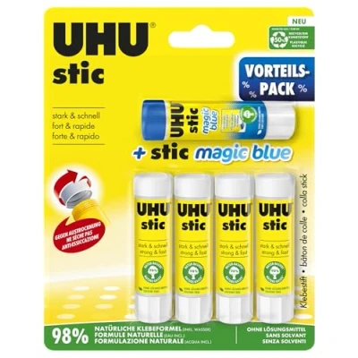 Abbildung von UHU Stic, Der Bewährte Klebestift Klebt Stark, Schnell und dauerhaft, 4 x 8.2g + MAGIC Blau