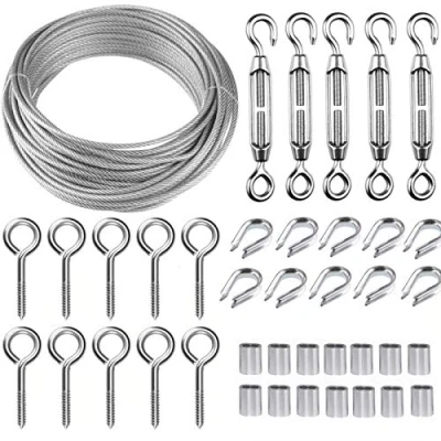 Abbildung von TooTaci Drahtseil 2mm Edelstahl, 30M Rankhilfe Set, M5 Seilspanner Edelstahlseil PVC ummantelt, Stahlseil mit ösen, Spanndraht Seilspanngarnitur für Gardinen seil, Hangen