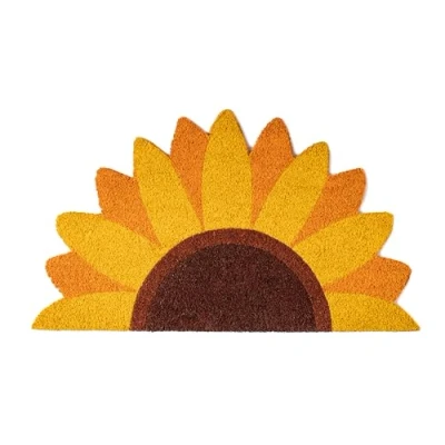 Abbildung von FISURA Fußmatte außen Sonnenblume aus Kokosnuss mit rutschfester PVC Rückseite. Lustige welcome Fußmatte. Handbemalt. Größe: 70 cm x 40 1,5 cm.
