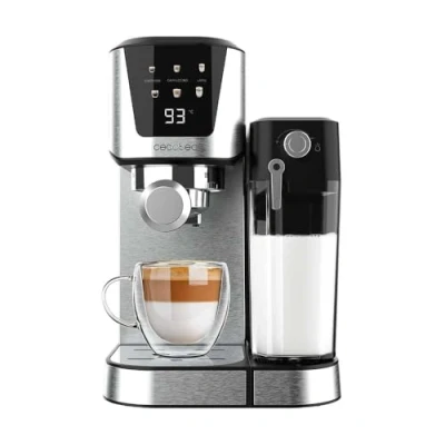 Abbildung von Cecotec Halbautomatische Kaffeemaschine Power Espresso 20 Cream: Bar, Thermoblock Heizung, für gemahlenen Kaffee, Espresso, Cappuccino, Latte, Touchscreen, 700ml Milchbehälter, 1L Wasserbehälter.