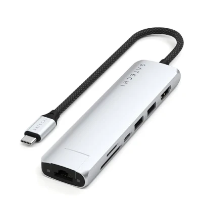 Abbildung von SATECHI 7 in 1 USB C Hub Slim Plus, Multiport Adapter, Dock mit 4K HDMI, 100W Power Delivery, 2X A, Ethernet, SD/MicroSD Silber