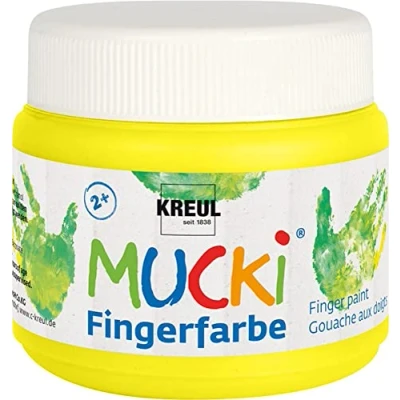 Abbildung von KREUL 23102 Mucki leuchtkräftige Fingerfarbe, 150 ml in gelb, auf Wasserbasis, parabenfrei, glutenfrei, laktosefrei und vegan, auswaschbar, vermalbar mit Pinsel, Schwamm, Spachtel Fingern