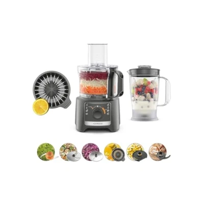 Abbildung von Kenwood MultiPro Compact FDP31.360GY, Multifunktions Küchenmaschine mit Klinge zum Mixen, Kneten und Schneiden, Zitruspresse, Mixer 1,2 l, 2 Geschwindigkeiten + Pulse, Schüssel 2,1 800 W, Grau