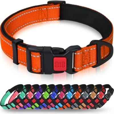 Abbildung von Taglory Hundehalsband, Weich Gepolstertes Neopren Nylon Hunde Halsband für Mittlere Hunde, Verstellbare und Reflektierend das Training, Orange