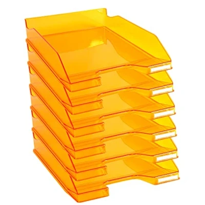 Abbildung von Exacompta 113246D 6er Pack Premium Briefablage Combo Midi DIN A4. Ideale Briefkörbe für Ihre Organisation. Robuste und stapelbare Ablagekörbe mandarin transparent glossy
