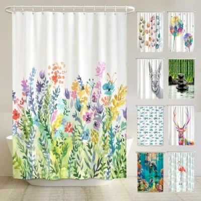 Abbildung von arteneur® Bunte Blumen Anti Schimmel Duschvorhang 180x200 Recycelt mit Öko Tex Standard 100 Beschwerter Saum, Blickdicht, Wasserdicht, Waschbar, 12 Ringe &amp; E Book