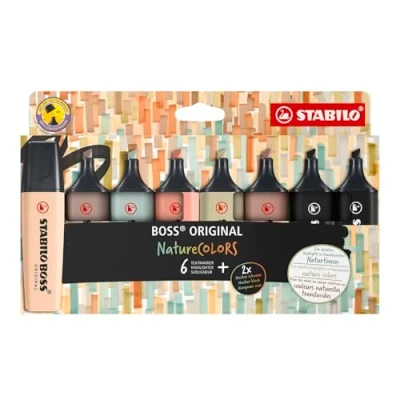 Abbildung von Textmarker STABILO BOSS ORIGINAL NatureCOLORS 8er Pack beige, warmgrau, grünerde, siena, schlammgrün, umbra, 2x schwarz