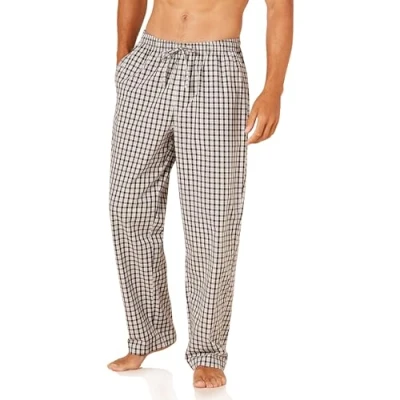 Abbildung von Amazon Essentials Herren Gewebte Pyjamahose, Gerade Geschnitten, Schwarz Grau Karomuster, XL