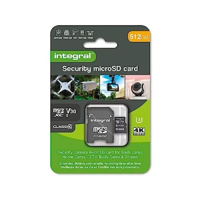 Abbildung von Integral Micro SD Sicherheitskarte 512 GB für Dashcams, Home Cams, CCTV, Body Cams und Drohnen Verlängerte Lebensdauer zuverlässige Aufnahmezeit Zeit mit hoher Ausdauer