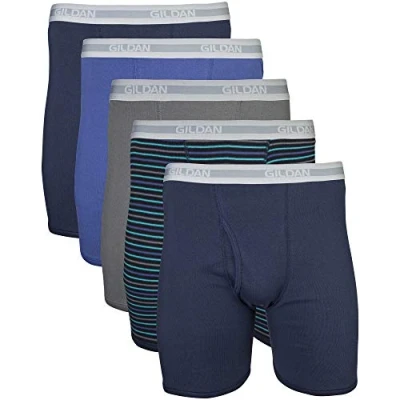 Abbildung von Gildan Herren Boxershorts mit normalem Bein, Multipack Retroshorts, Marineblau, 5 Stück, X Large (5er Pack)