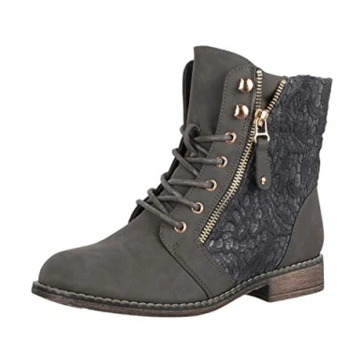 Abbildung von Elara Damen Stiefeletten Worker Boots Spitze Chunkyrayan B9812 KB Grau 40