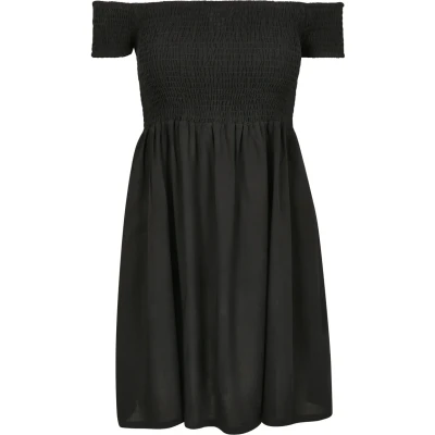 Abbildung von Urban Classics Ladies Smoked OFF Shoulder Dress Freizeitkleid, Damen, Größe: XS, Black