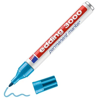 Abbildung von edding 3000 Permanentmarker hell blau 1 Stift Rund Spitze 1,5 3 mm schnell trocknender Permanent Marker wasserfest, wischfest für Karton, Kunststoff, Holz, Metall Universalmarker