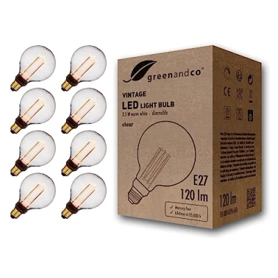 Abbildung von greenandco 8x dimmbare Vintage Design LED Birne zur Stimmungsbeleuchtung E27 G95 klar 3,5W 120lm 1800K extra warmweiß 320 230V flimmerfrei Edison Glühbirne