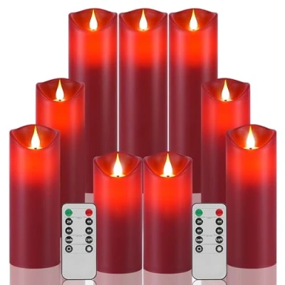 Abbildung von Da by LED Kerzen, rot, Batteriekerzen, 9 teilige flammenlose 24 Stunden Timer Funktion, tanzende Flamme (Batterie nicht im Lieferumfang enthalten)
