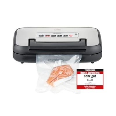 Abbildung von CASO VRH 590 advanced Vakuumierer Testsieger Haus &amp; Garten Test, Vakuumiergerät, bis 125 Vakuumiervorgänge non stop, 2,5 mm dicke Schweißnaht, integriertes Rollenfach, Cutter,