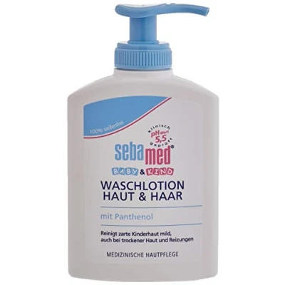 Abbildung von Sebamed Baby und Kind Waschlotion Haut Haar Shampoo 3er Vorteilspack, reinigt zarte Kinderhaut mild, auch bei trockener Reizungen, Duschgel, 200 ml (3er Pack)