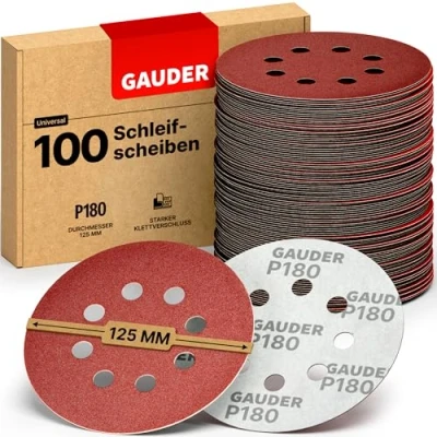 Abbildung von GAUDER Schleifscheiben für Exzenterschleifer Ø 125mm 100 Stück Schleifpapier Klett 8 Loch Schleifblätter rund Körnung P180