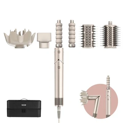 Abbildung von Shark FlexStyle 5 in 1 Air Styler &amp; Haartrockner, Auto Wrap Lockenwickler, flache Bürste, ovale Düsenaufsatz, Diffusor, Aufbewahrungstasche, ohne thermische Schäden, Champagnerfarben,