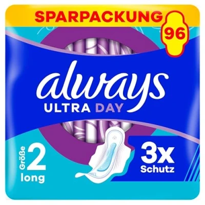 Abbildung von Always Ultra Binden Damen Gr. 2, Long, 96 Damenbinden mit Flügeln (3 x 32 Stück) Multipack, ultradünn und super absorbierend
