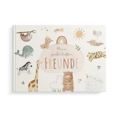 Abbildung von MeinBaby123® Freundebuch für Kinder, Freundschaftsbuch, Kindergarten, Schule, Freundschaftsalbum, Geschenk Kinder Boho Tiere Album (Boho)