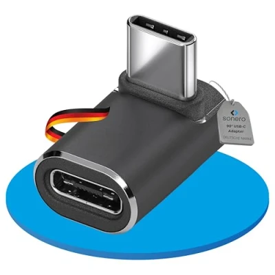 Abbildung von Sonero USB C Stecker auf 90 Winkel Buchse (1er), Adapter, 40Gbps, 240W, 8K60Hz, Aluminium Gehäuse, schwarz