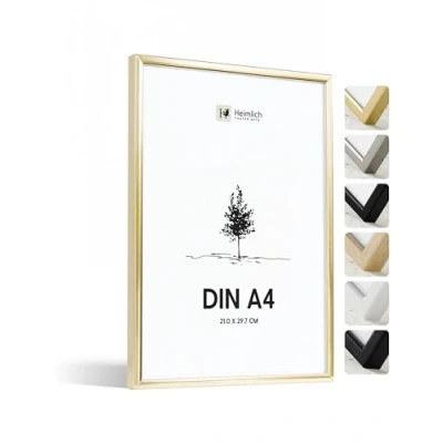 Abbildung von Heimlich® 1x Bilderrahmen DIN A4 21x30 cm Gold Metall Rahmen 1 Pack Dokumentenrahmen 21x29,7 Klein Collage Metallrahmen Alu Aluminium Picture Frame Fotorahmen