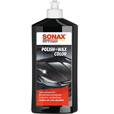 Abbildung von SONAX Polish+Wax Color schwarz (500 ml) Politur mit schwarzen Farbpigmenten und Wachsanteilen, Art Nr. 02961000