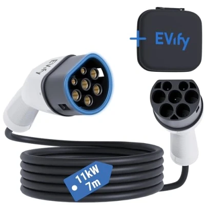 Abbildung von EVify Typ 2 Ladekabel 11kW 7M 16A für Elektroauto &amp; Hybrid inkl. Kabeltasche Kabel 3 phasig EV PHEV geeignet alle E Autos Modell S X Y, ID3, ID4, ID5