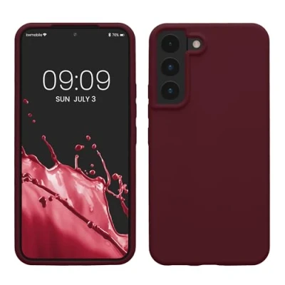 Abbildung von kwmobile Schutzhülle kompatibel mit Samsung S22 Hülle Silikon Case Handyhülle weiche Oberfläche kabelloses Laden Bordeaux Violett